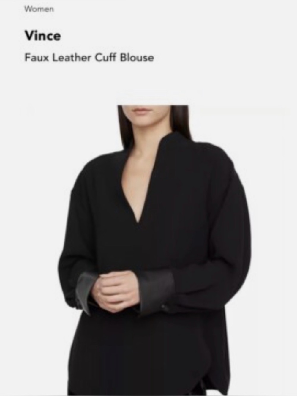 Vince Black V-Neck Blouse w/ Faux Leather Cuffs | Size Small Minimalist Chic